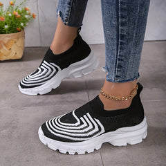 Women's Striped Knit Slip-On Sneakers for Running and Casual Wear