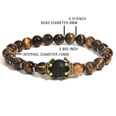 Crown Tiger Eye Bead Bracelet Men's Jewelry