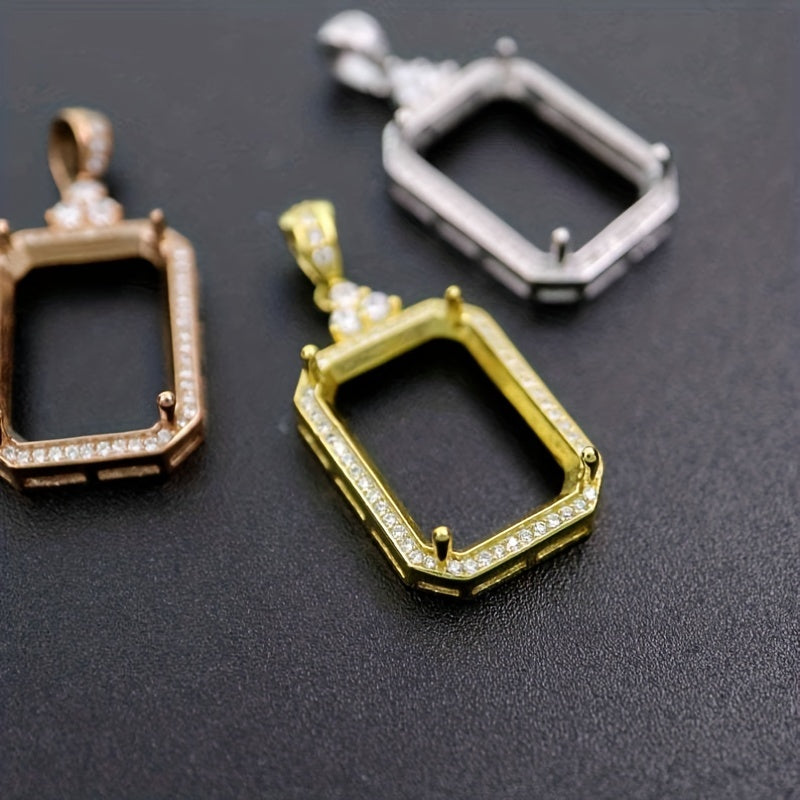 1Pc 925 Sterling Silver Rose Golden/Silvery Rectangle Bezel Settings DIY Pendant