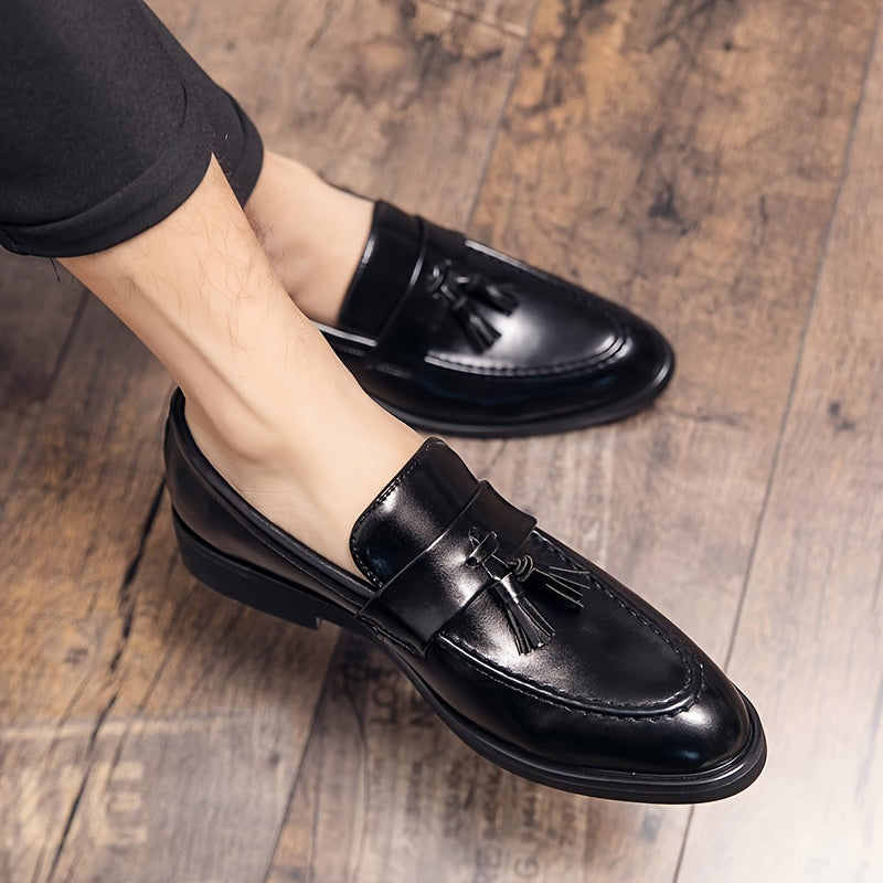 Men's Pointed Toe Tassel Loafer Shoes Slip On Dress Shoes