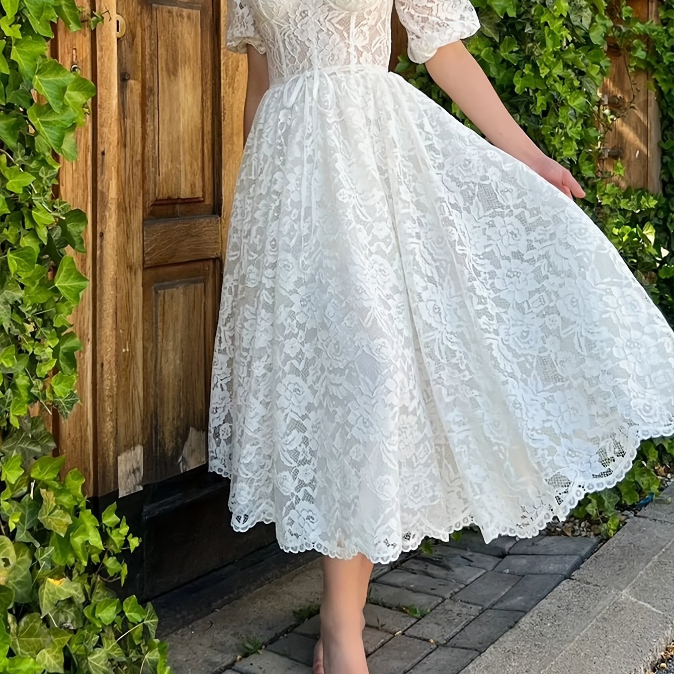  Lace Square Neck Bridesmaid Dress