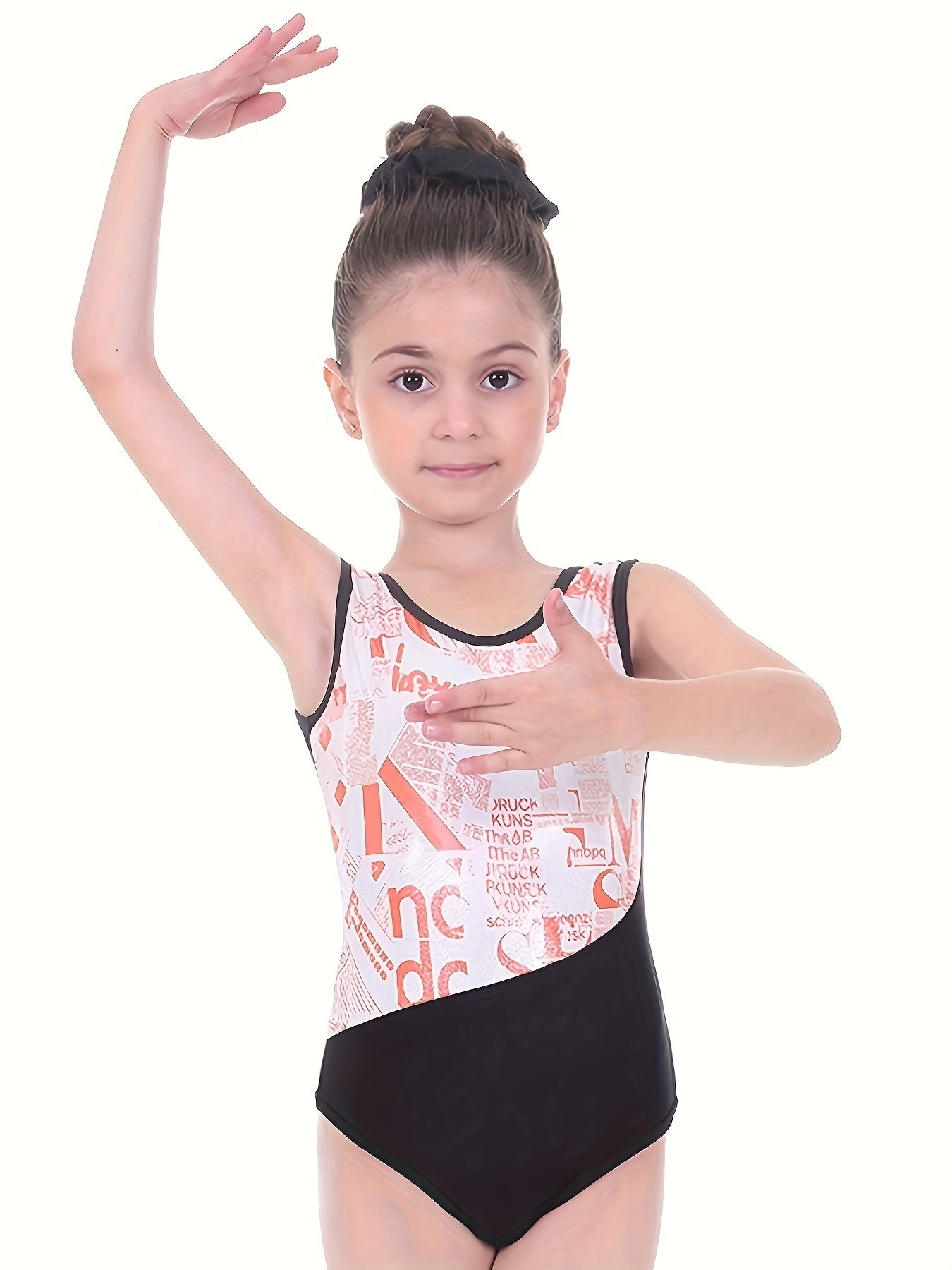 Girls Splicing Letter Print Dance Gymnastics Romper
