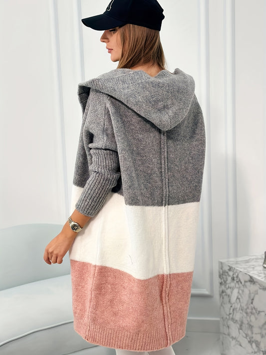  Colorblock Hooded Cardigan