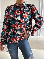  Women's Floral Print Lantern Sleeve Blouse