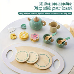 14Pcs Wooden Tea Party Set for Kids Pretend Play Kitchen Accessories