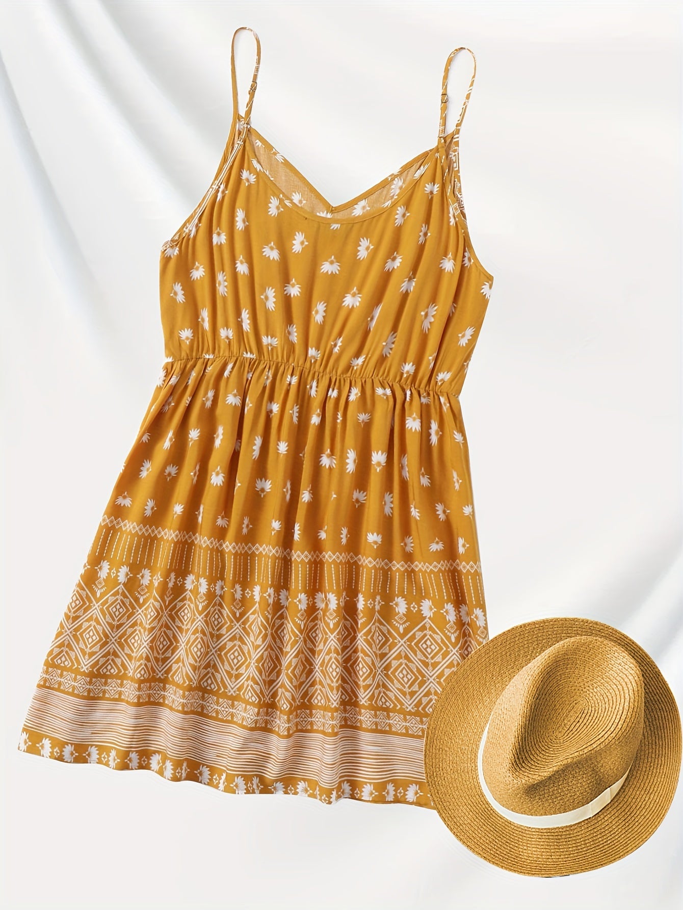  Floral Print V Neck Tank Dress With Pockets