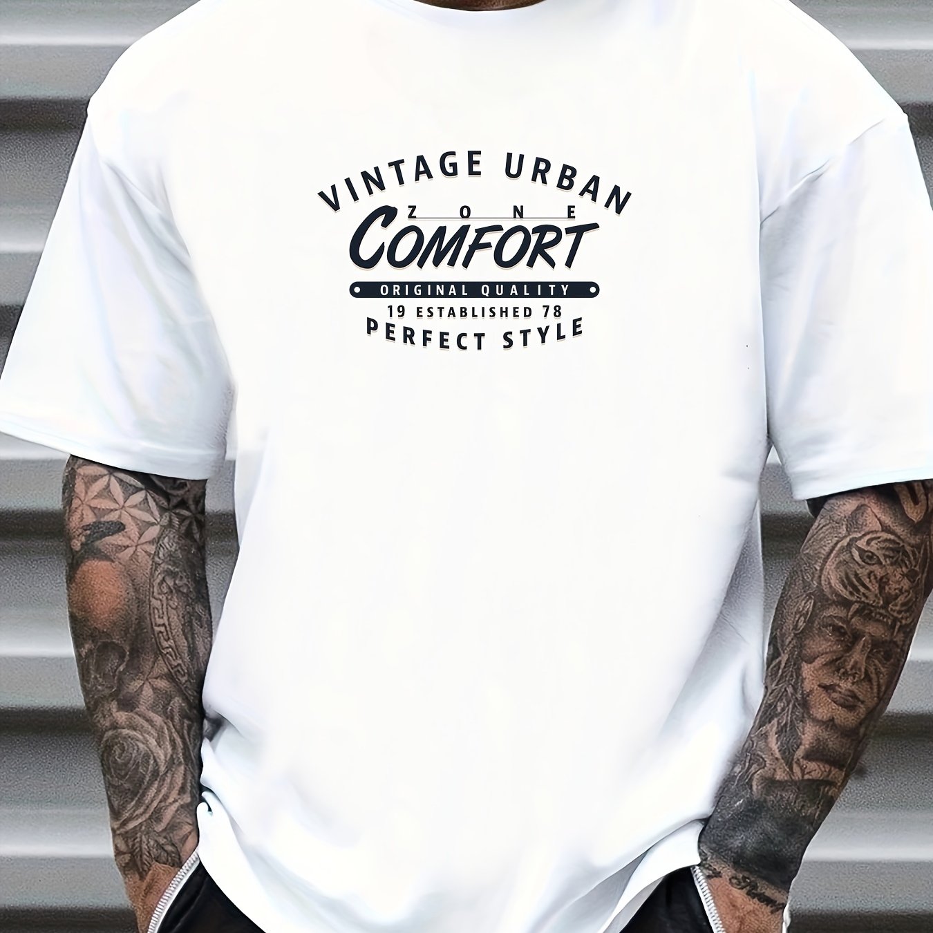 Retro Letter Print Men's Graphic Crew Neck T shirt Casual Comfy Tees