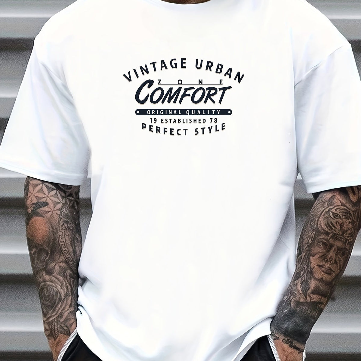 Retro Letter Print Men's Graphic Crew Neck T shirt Casual Comfy Tees