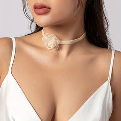 Vintage Flower Charm Choker Necklace Camellia Necklace for Women