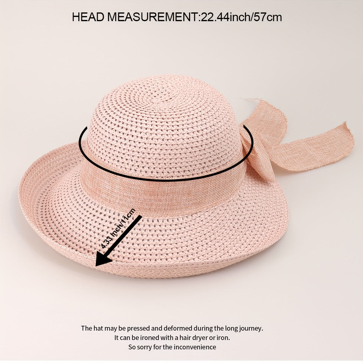 Straw Bucket Hat Bowknot Ribbon Solid Summer Beach Hat