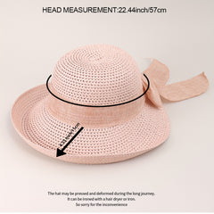 Straw Bucket Hat Bowknot Ribbon Solid Summer Beach Hat