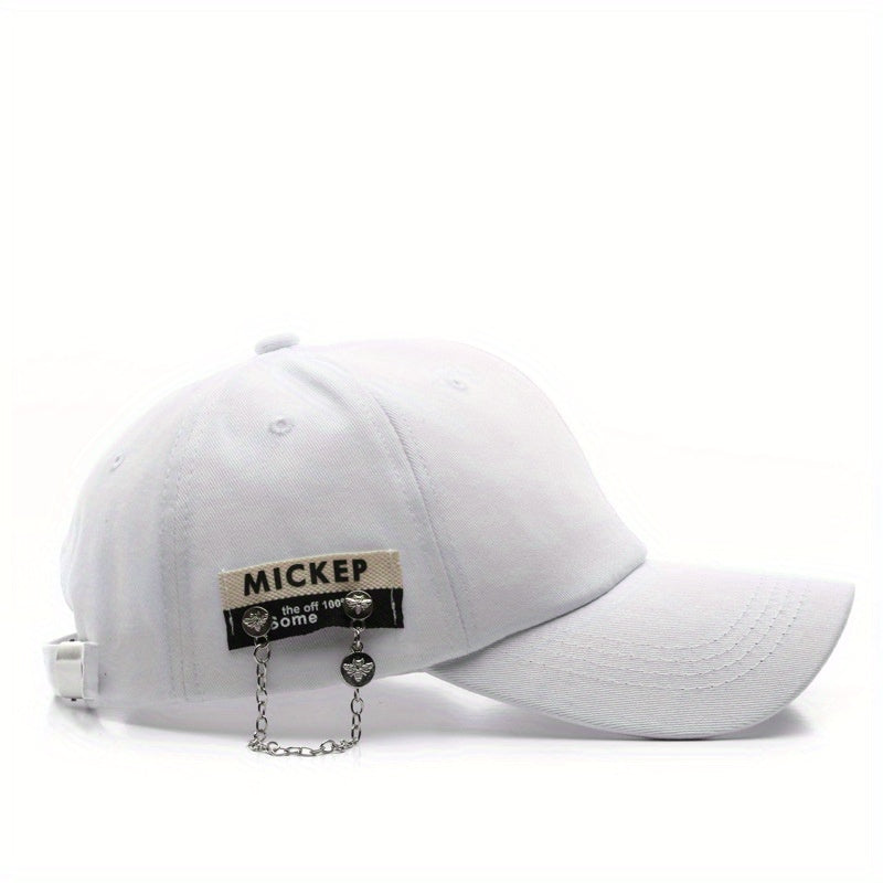 Chain Label Patch Baseball Cap Solid Cotton Lightweight Dad Hat