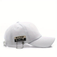 Chain Label Patch Baseball Cap Solid Cotton Lightweight Dad Hat