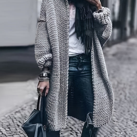  Solid Long Sleeve Open Front Sweater Cardigan
