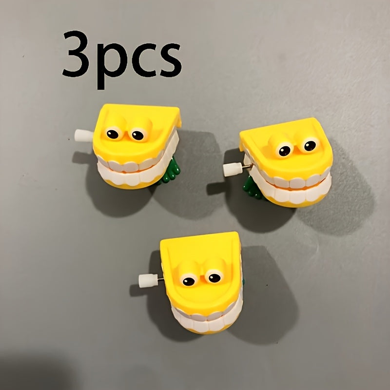 3pcs Colorful Clockwork Jumping Teeth Toys with Eyes Red Yellow Orange Purple