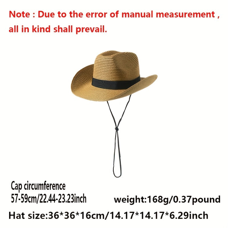 Unisex Western Cowboy Straw Hat Rolled Brim Sunscreen Sun Hat