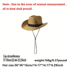 Unisex Western Cowboy Straw Hat Rolled Brim Sunscreen Sun Hat