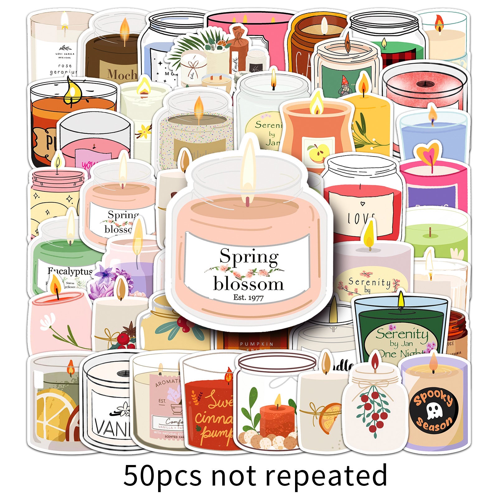 50pcs Scented Candles Fun Stickers Vinyl Decorative Bottles Hats Bicycles