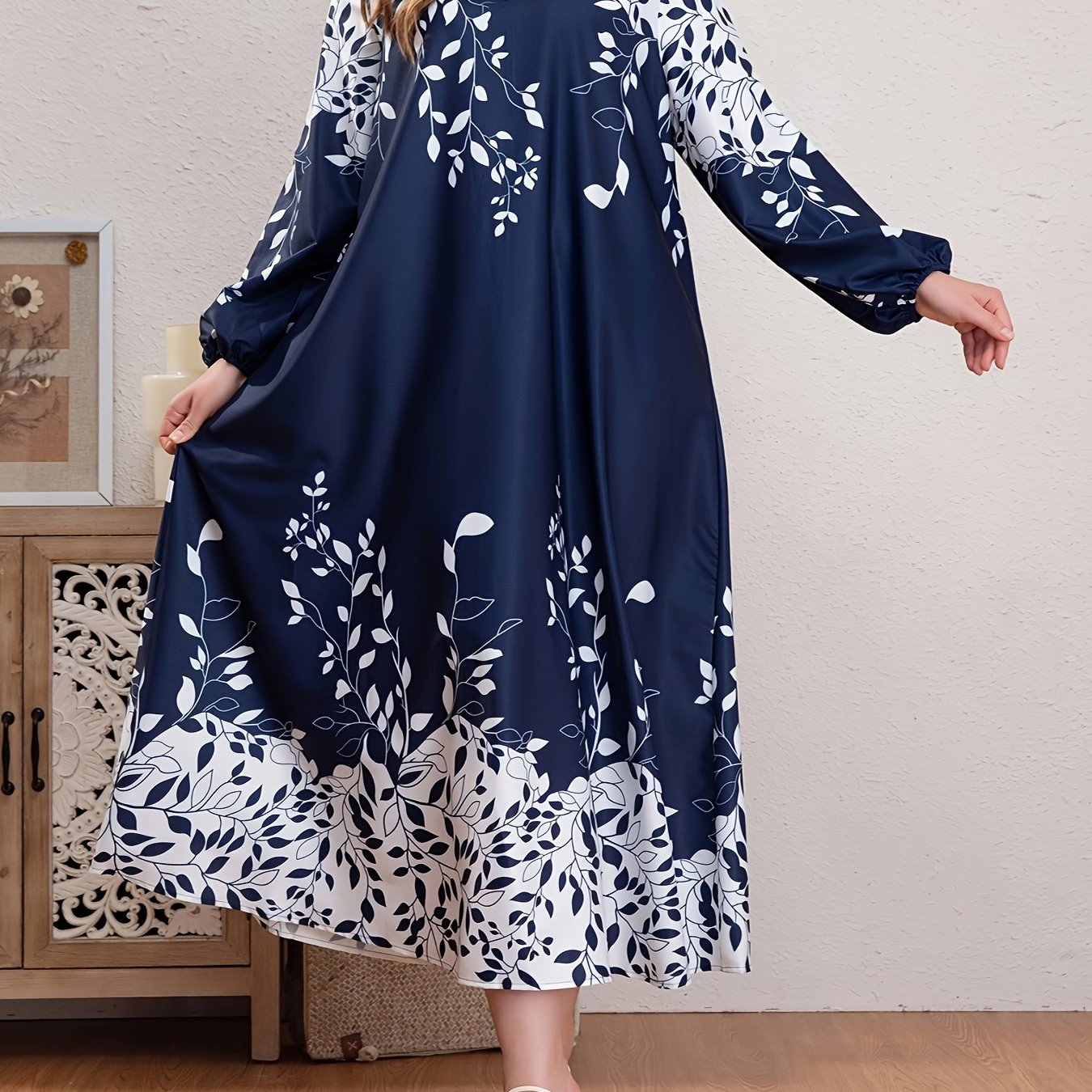  Colorblock Floral Print Lantern Sleeve Maxi Dress