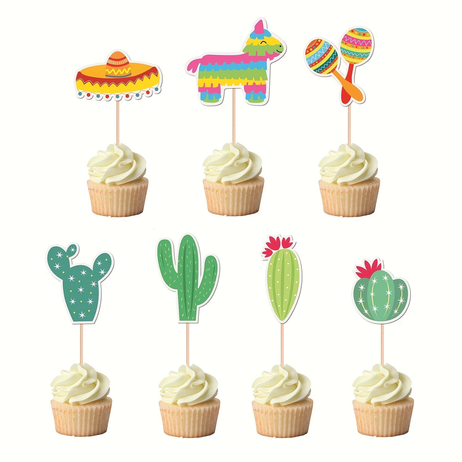 7pcs Mexican Spring Scenery Cake Decoration Set
