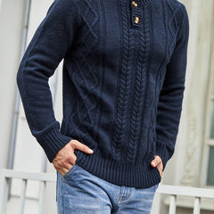 Men's Cable Knit Button Pullover Sweater