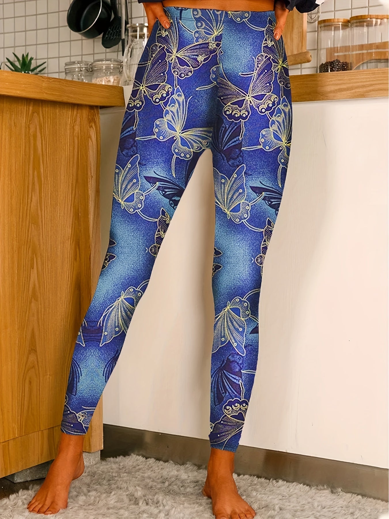  Butterfly Print Ombre High Rise Skinny Leggings