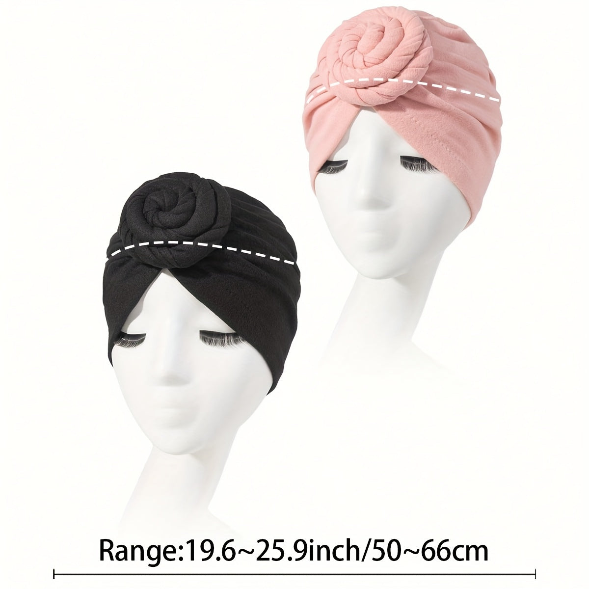 2pcs Twist Knot Turban Cap Elastic Head Wraps Solid Pleated Hijab Hat