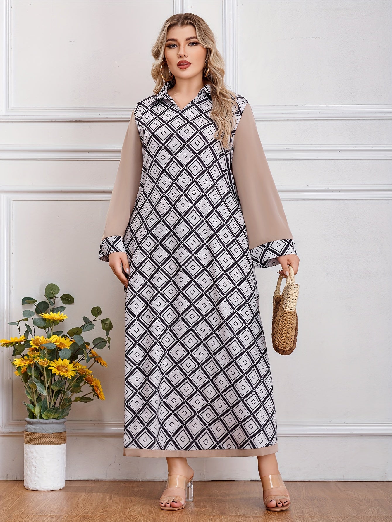  Colorblock Argyle Print Maxi Dress