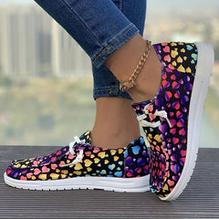 Women's Heart Pattern Skate Shoes Lace-up Loafers