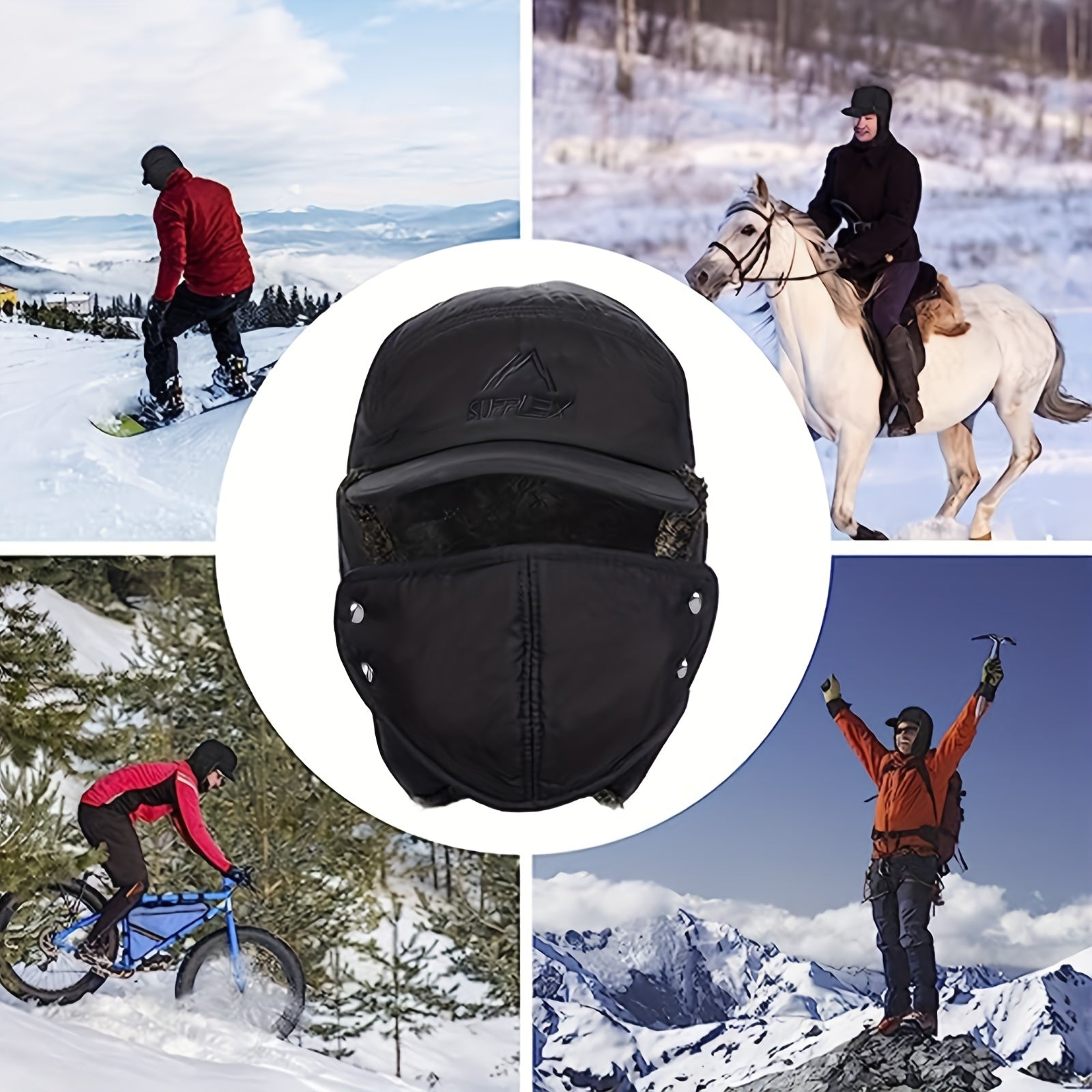 Winter Aviator Hat 3 in 1 Face Cover Earflaps Removable Mask Pilot Brim Hat