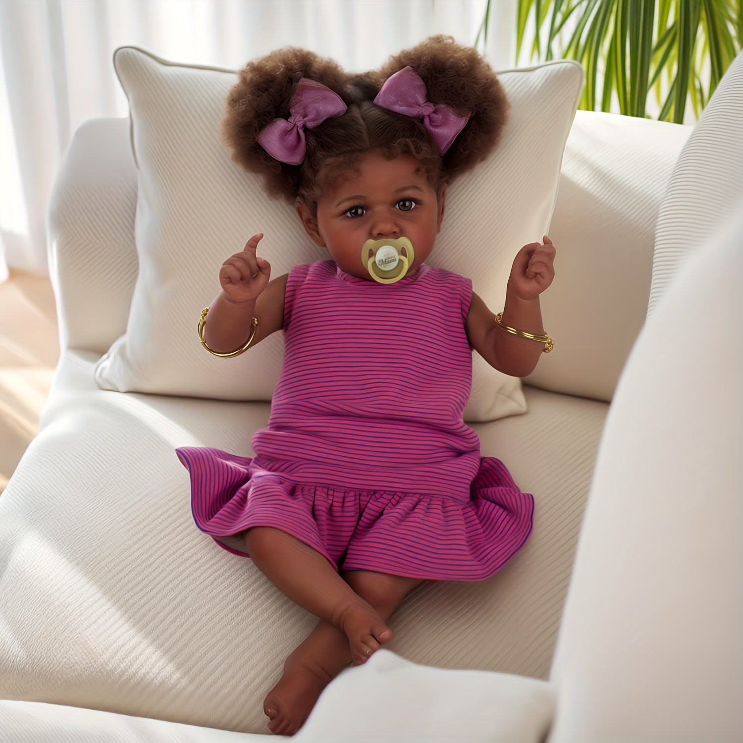 JIZHI 20 Lifelike Reborn Youngsters Doll with Caramel Eyes & Pink Skirt