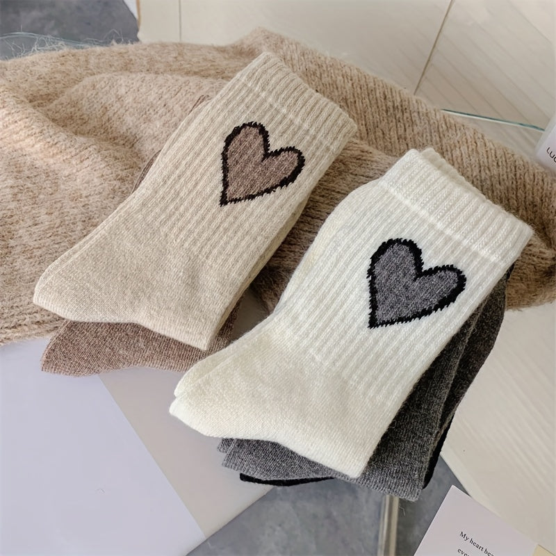 Heart Print Socks Soft & Comfy Mid Tube Women's Stockings
