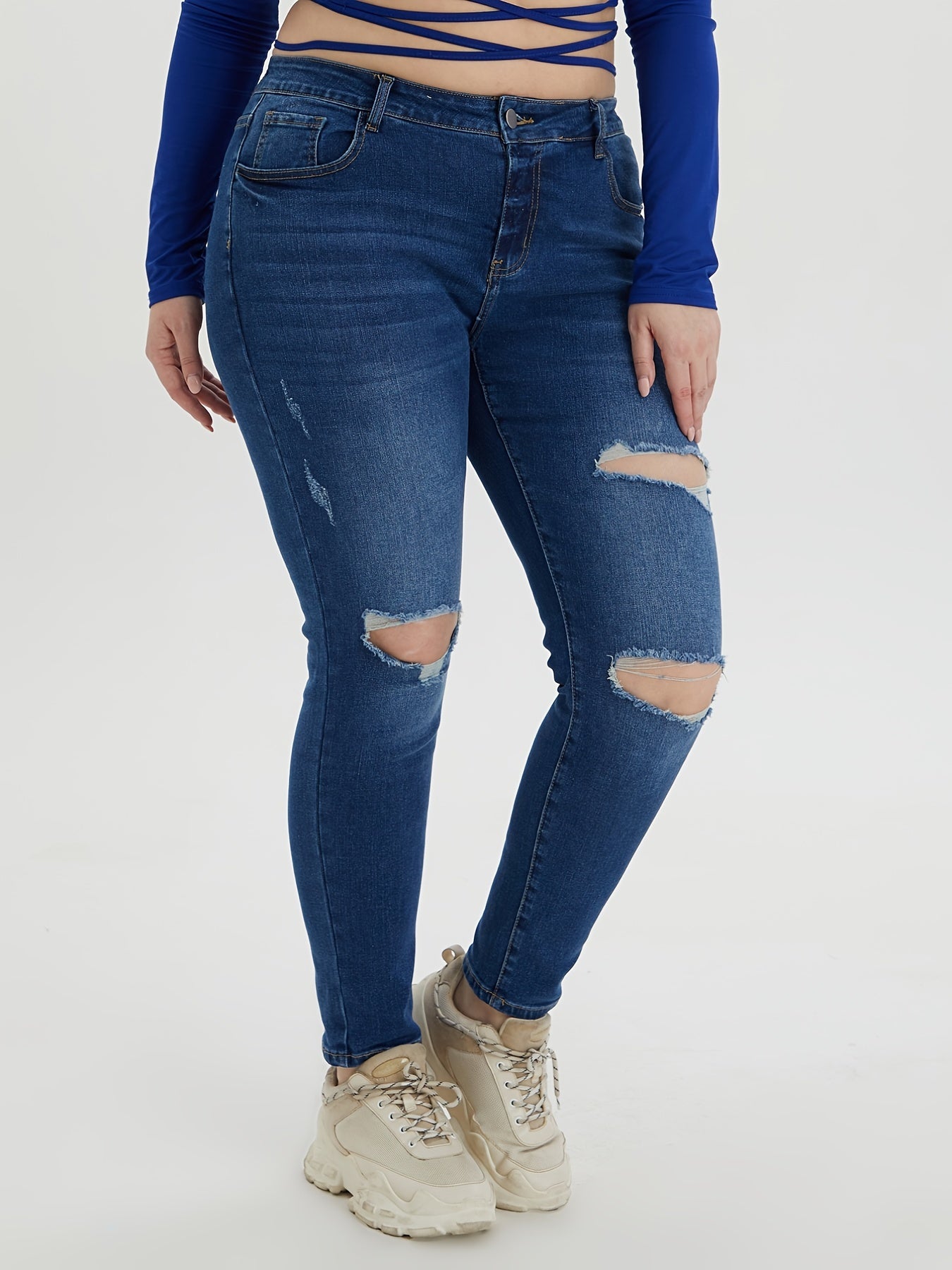  Casual Jeans Women's Plus Button Fly High Stretch Tapered Jeans