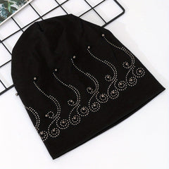 Rhinestone Decor Casual Beanie Solid Slouchy Hats For Women