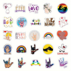 50pcs ASL Waterproof Vinyl Stickers for Water Bottle Laptop Luggage