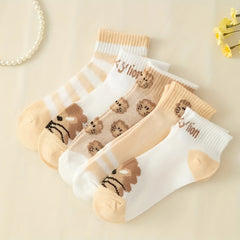 5 Pairs Lion Print Ankle Socks Soft Lightweight Women's Stockings