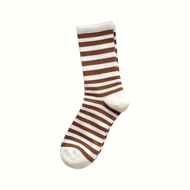 6 Pairs Plaid & Striped Socks College Style Women's Stockings