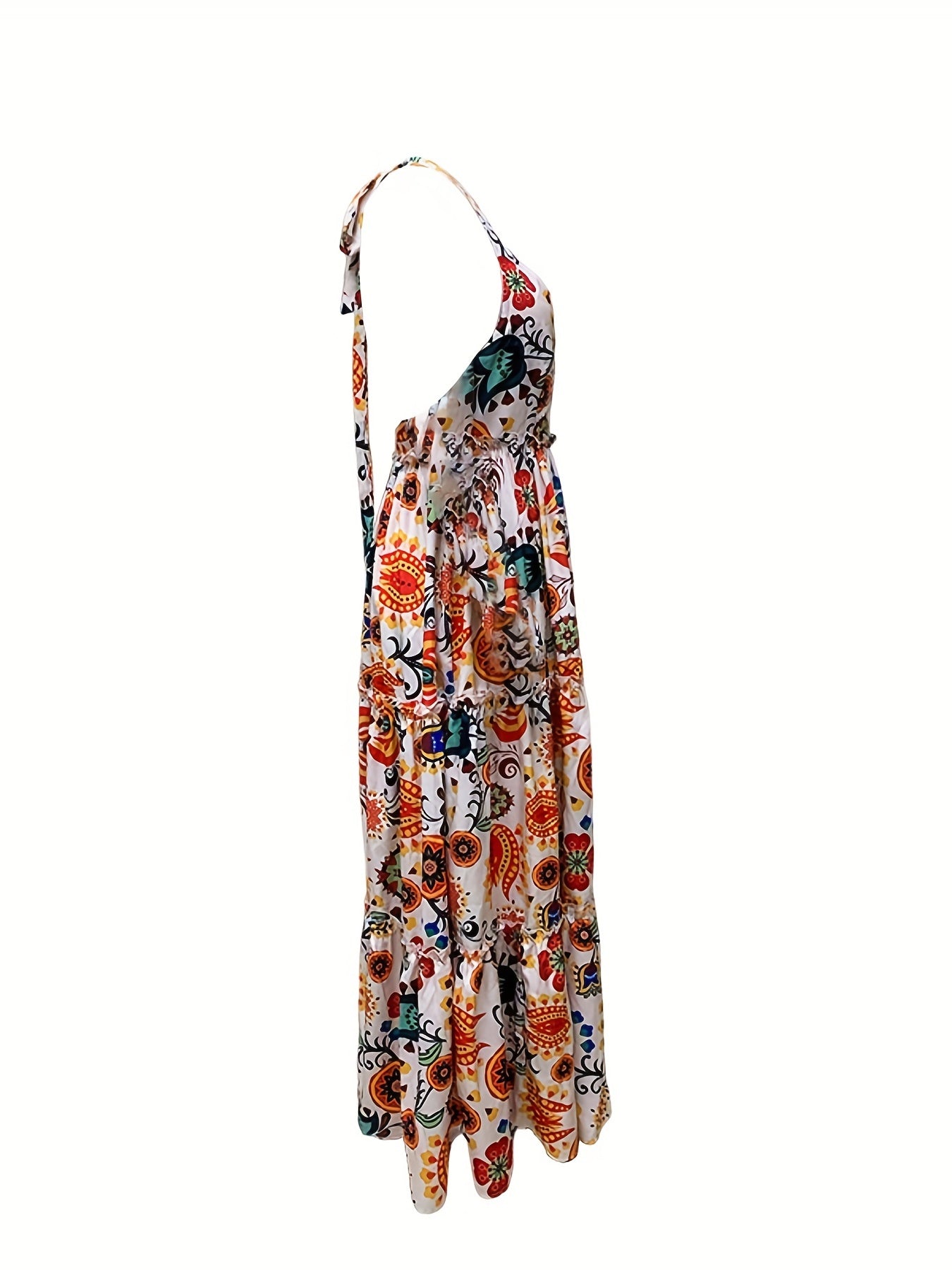  Boho Dress Allover Print Off Shoulder Backless Halter Neck