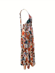  Boho Dress Allover Print Off Shoulder Backless Halter Neck