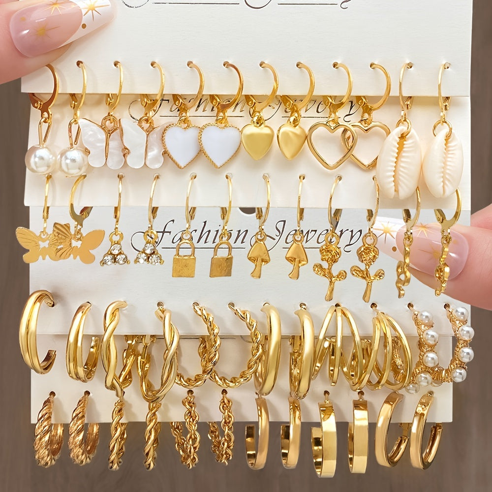 Butterfly Drop Earrings & Faux Pearl Stud Set