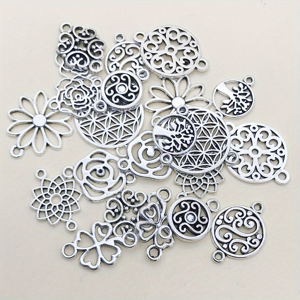 20pcs Antique Silver Flower Connector Charms Pendants for Jewelry Making