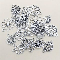 20pcs Antique Silver Flower Connector Charms Pendants for Jewelry Making