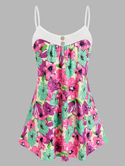  Flower Pattern Cami Top High Stretch Casual Cami Top