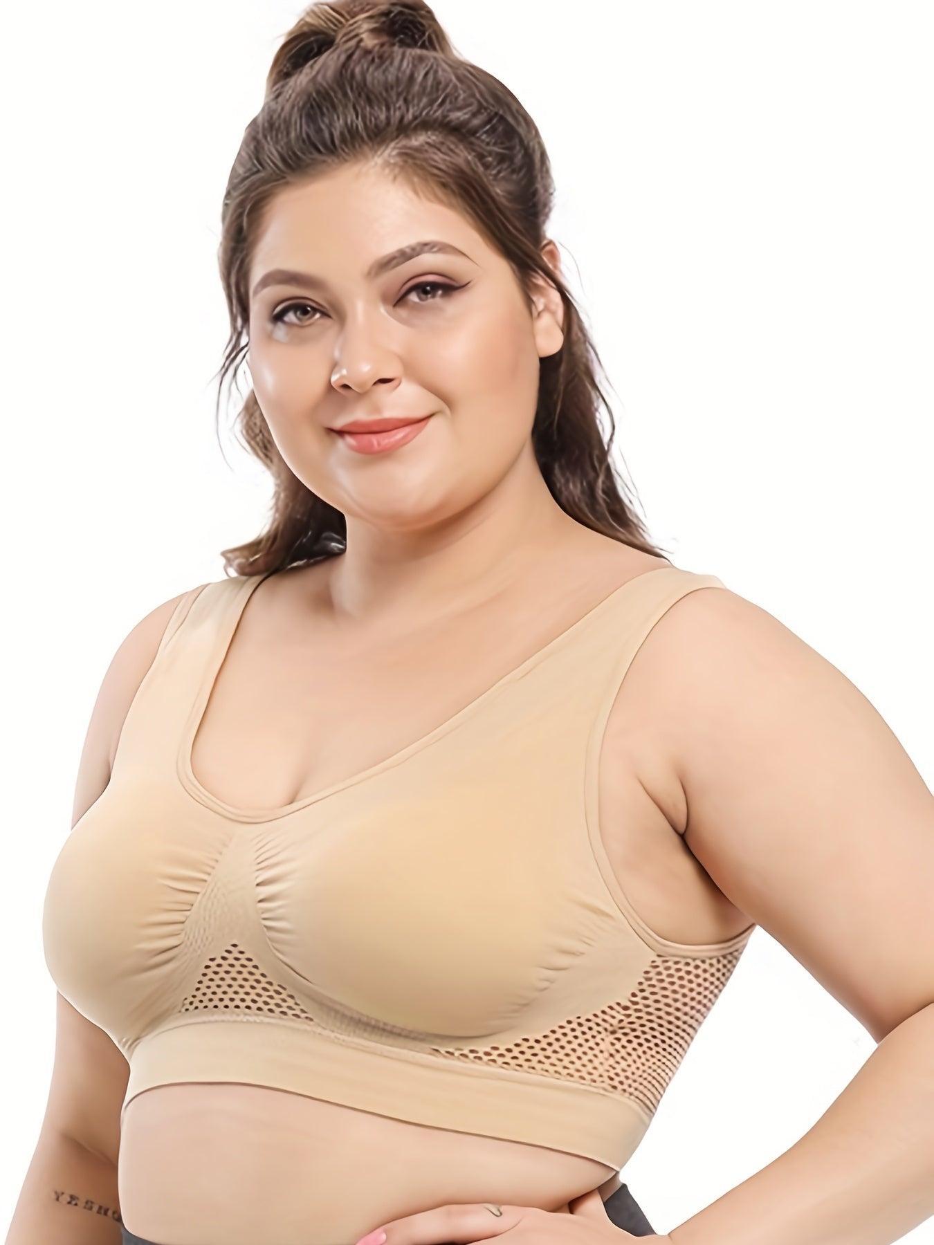 5 Pack Plus Size Sports Bra Set Women's Solid Wireless Hollow Mesh Elastic Basic