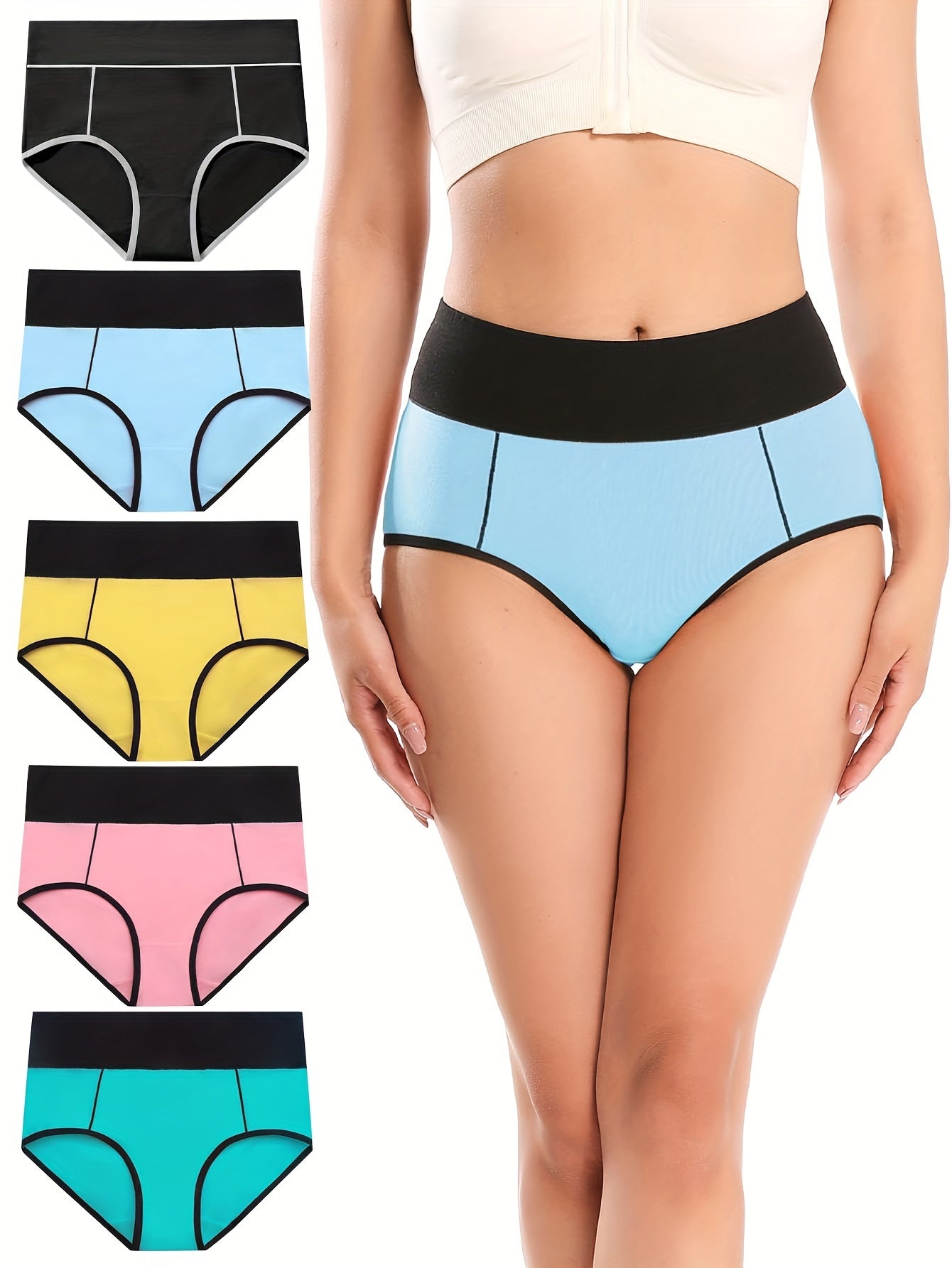 5pcs High Waist Briefs Stretchy Intimates Panties Women's Lingerie