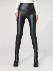 Yoga Sports Faux Leather Leggings Tummy Control Fitness Cropped Pants