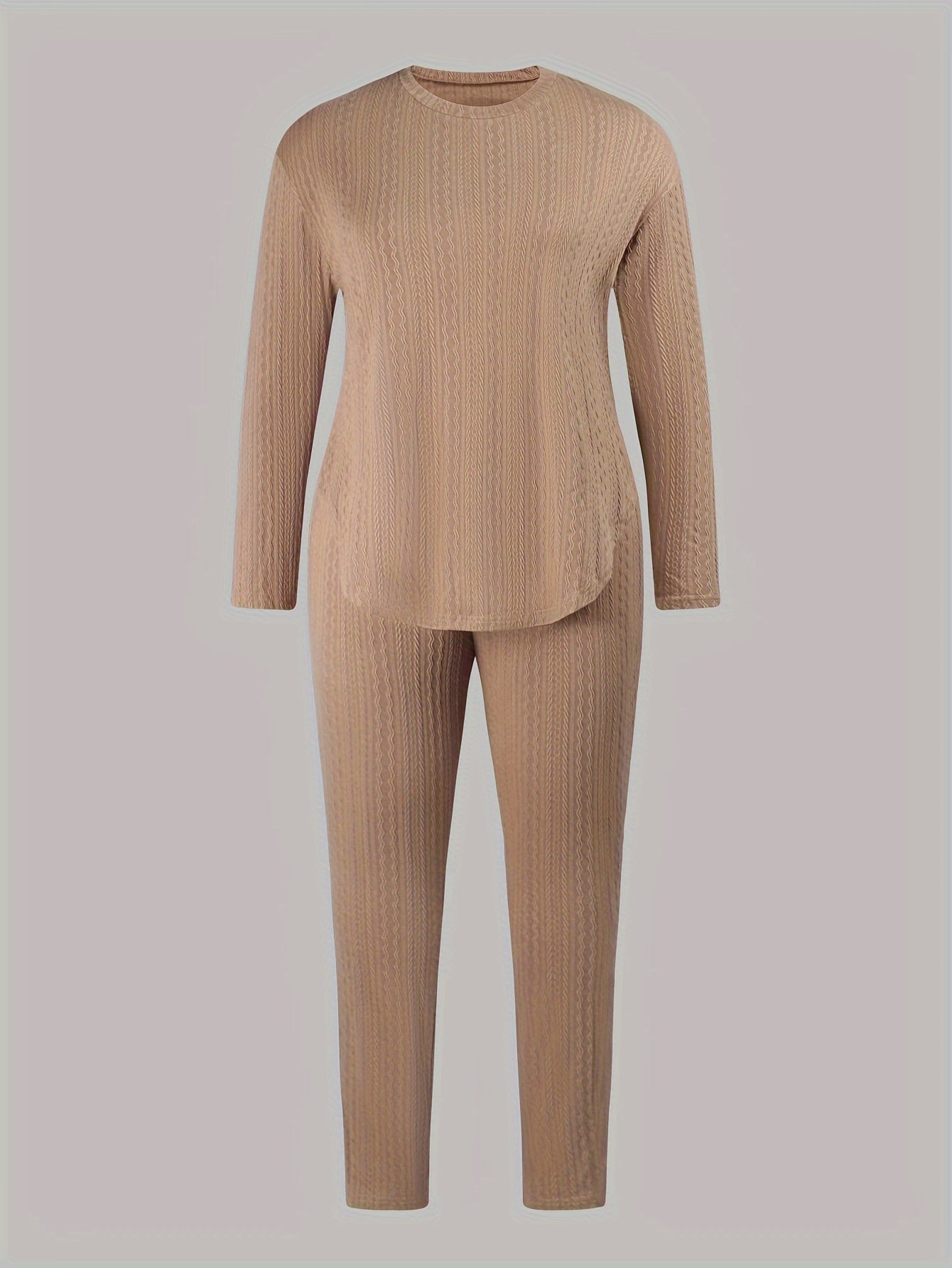  Solid Jacquard Top & Pants 2 Piece Set