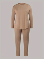  Solid Jacquard Top & Pants 2 Piece Set