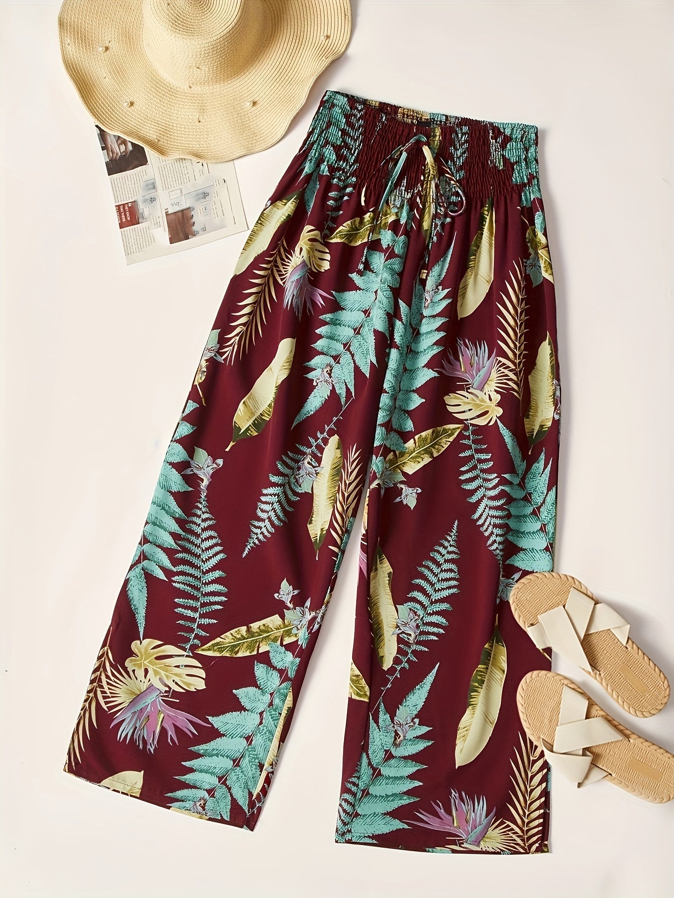 Women's Plus Tropical Print Wide Leg Trousers