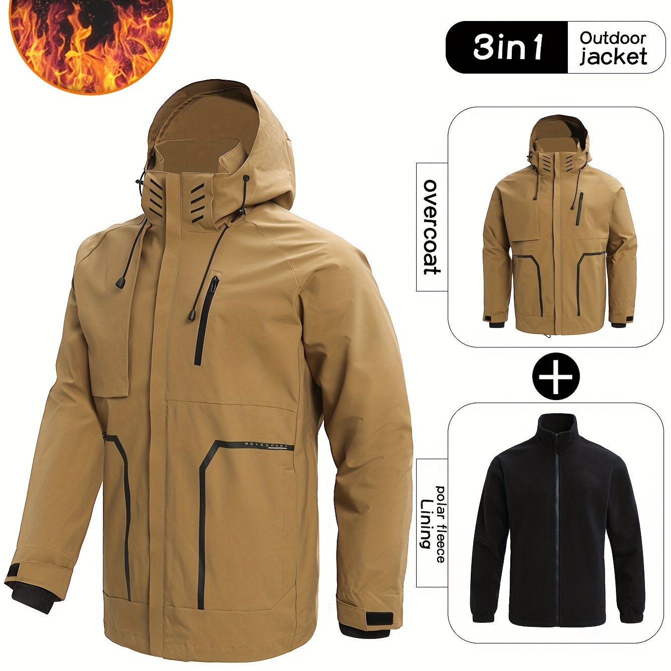 Men's 3-In-1 Outdoor Jacket Hooded Windbreaker
